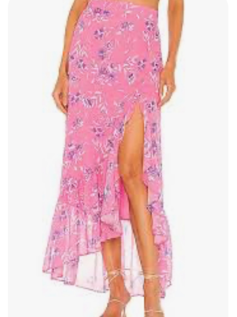 Yumi Kim Pink Floral High-Low Maxi Skirt with Side Slit